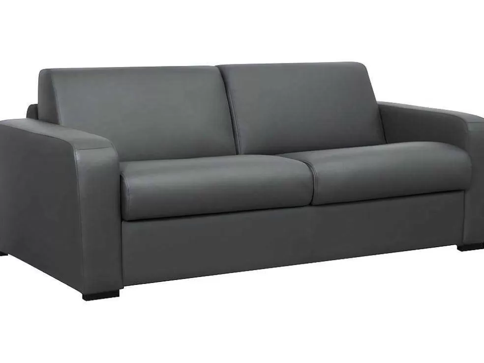 Vente-unique Sofá De 3 Lugares Convertivel Abertura Rapida Em Couro Cinza Colchão 18 Cm - Bevis* Sofá Cama De Abertura Rapida