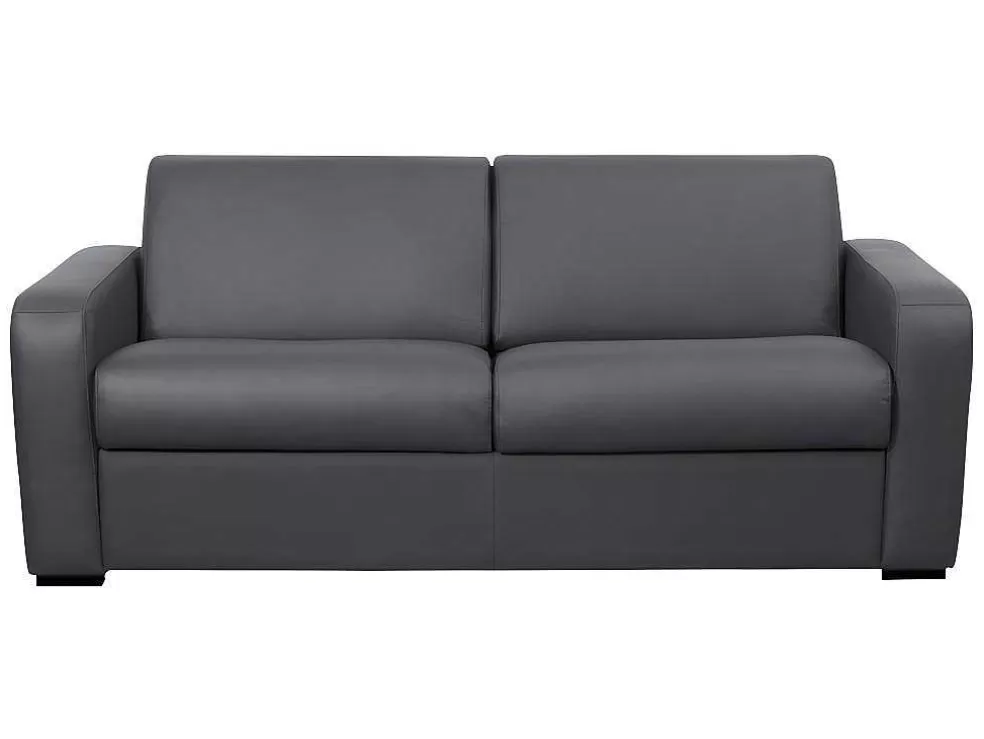Vente-unique Sofá De 3 Lugares Convertivel Abertura Rapida Em Couro Cinza Colchão 18 Cm - Bevis* Sofá Cama De Abertura Rapida