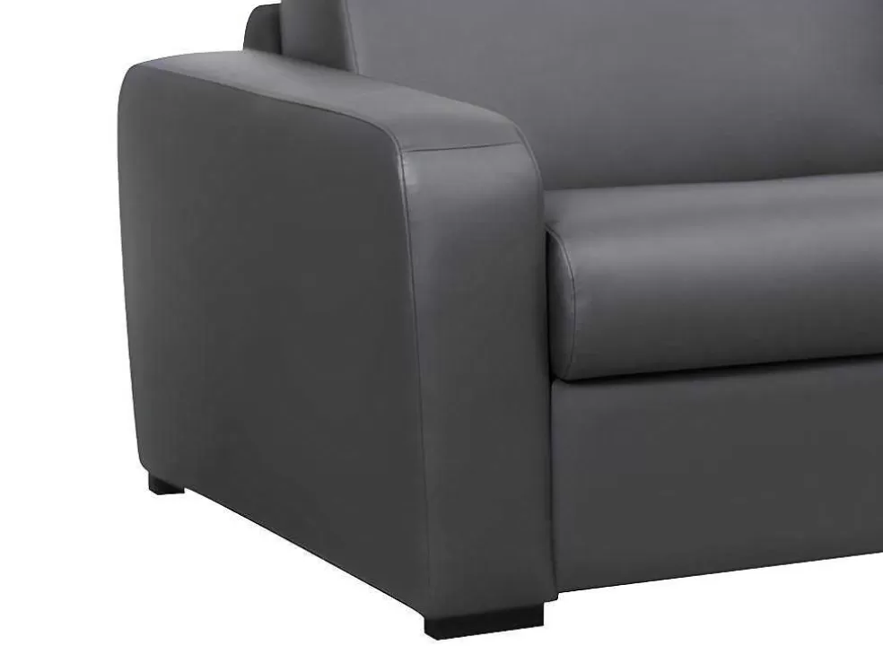 Vente-unique Sofá De 3 Lugares Convertivel Abertura Rapida Em Couro Cinza Colchão 18 Cm - Bevis* Sofá Cama De Abertura Rapida