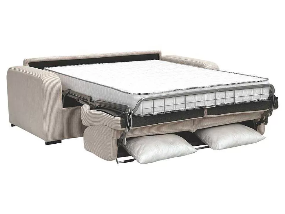 Vente-unique Sofá De 3 Lugares Convertivel Abertura Rapida Em Veludo Canelado Creme Colchão De 18 Cm - Bevis* Sofá Cama De Abertura Rapida
