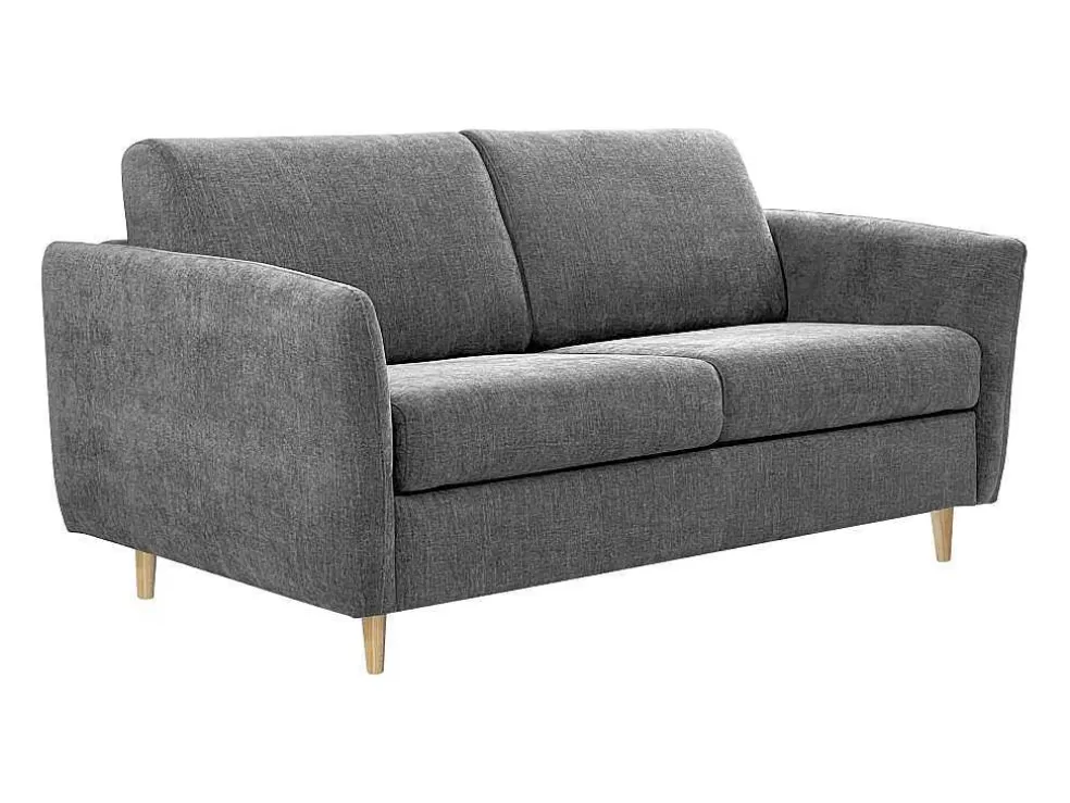 Vente-unique Sofá De 3 Lugares Convertivel Abertura Rapida Tecido Matizado Cinza, Cama 140 Cm E Colchão 14 Cm - Arcadia* Sofá Cama De Abertura Rapida