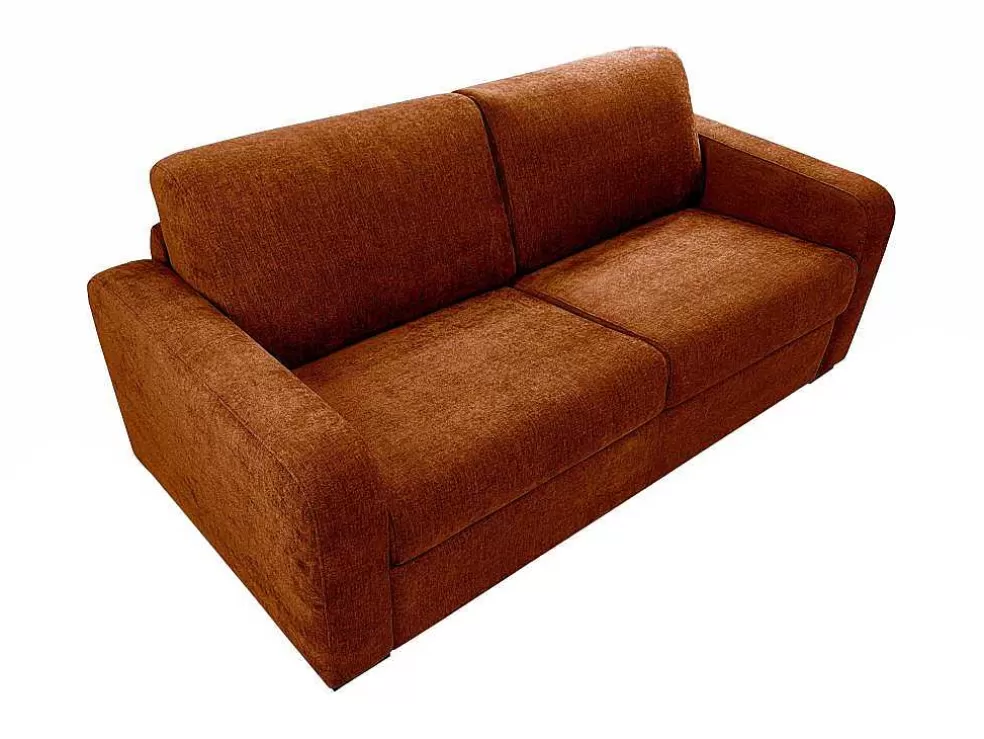 Vente-unique Sofá De 3 Lugares Convertivel Abertura Rapida Tecido Matizado Terracota, Cama 140 Cm E Colchão 14 Cm - Bevis* Sofá Cama De Abertura Rapida