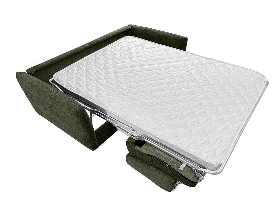 Vente-unique Sofá De 3 Lugares Convertivel Abertura Rapida Tecido Matizado Verde, Cama 140 Cm E Colchão 14 Cm - Arcadia* Sofá Cama De Abertura Rapida