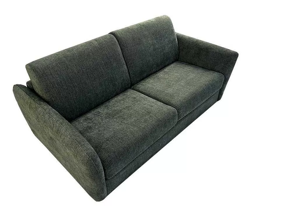 Vente-unique Sofá De 3 Lugares Convertivel Abertura Rapida Tecido Matizado Verde, Cama 140 Cm E Colchão 14 Cm - Arcadia* Sofá Cama De Abertura Rapida