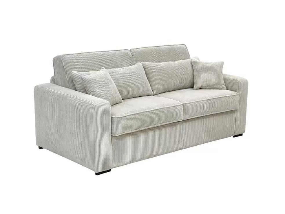 Vente-unique Sofá De 4 Lugares Convertivel Abertura Rapida Veludo Cabelado Bege, Cama De Ripas Largas 160 Cm, Colchão De 14 Cm - Mondovi* Sofá Cama De Abertura Rapida