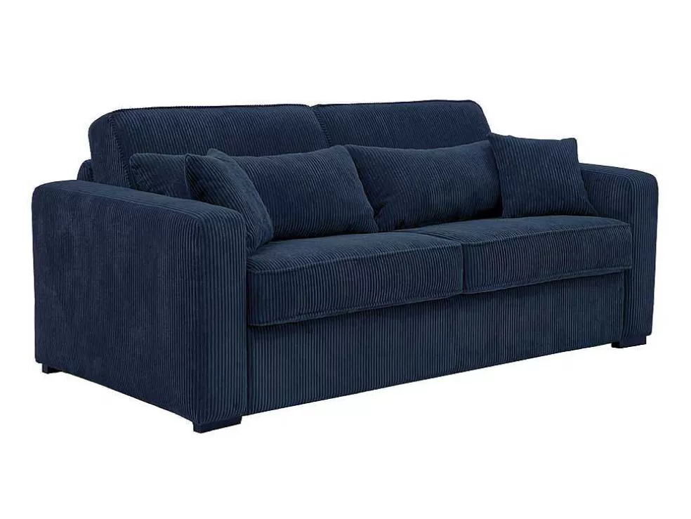 Vente-unique Sofá De 4 Lugares Convertivel Abertura Rapida Veludo Canelado Azul, Cama De 160 Cm, Colchão De 18 Cm - Mondovi* Sofá Cama De Abertura Rapida