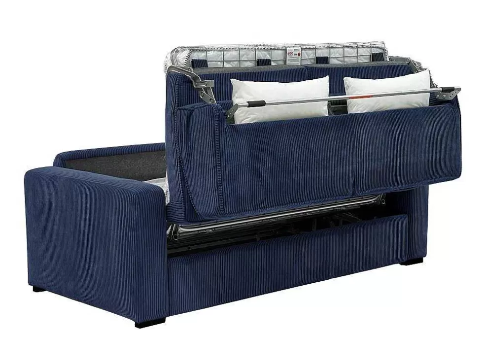 Vente-unique Sofá De 4 Lugares Convertivel Abertura Rapida Veludo Canelado Azul, Cama De 160 Cm, Colchão De 18 Cm - Mondovi* Sofá Cama De Abertura Rapida