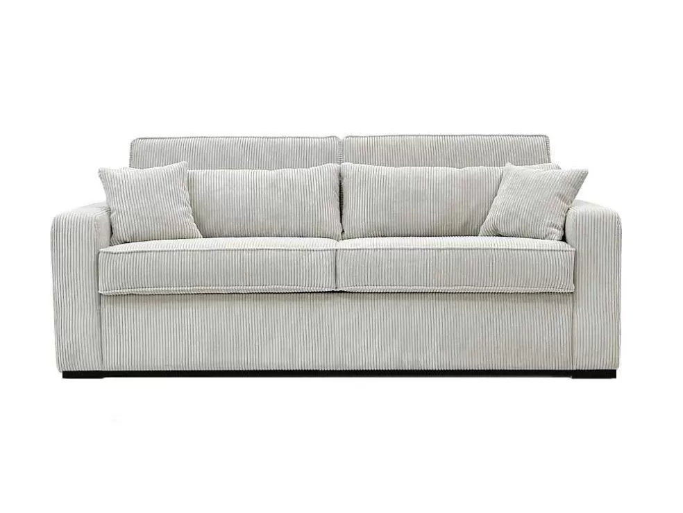 Vente-unique Sofá De 4 Lugares Convertivel Abertura Rapida Veludo Canelado Bege, Cama De Ripas Largas 160 Cm, Colchão De 18 Cm - Mondovi* Sofá Cama De Abertura Rapida