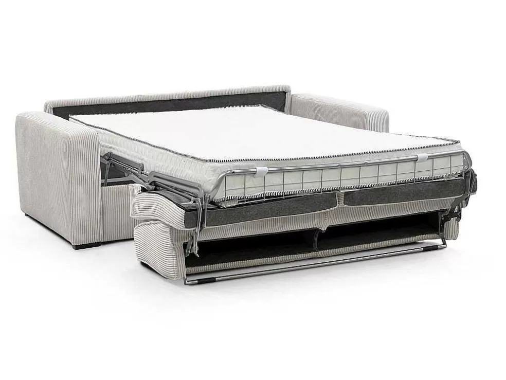 Vente-unique Sofá De 3 Lugares Convertivel Abertura Rapida Veludo Canelado Bege, Cama De Ripas Largas 140 Cm, Colchão De 18 Cm - Mondovi* Sofá Cama De Abertura Rapida