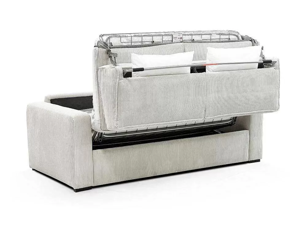Vente-unique Sofá De 3 Lugares Convertivel Abertura Rapida Veludo Canelado Bege, Cama De Ripas Largas 140 Cm, Colchão De 18 Cm - Mondovi* Sofá Cama De Abertura Rapida