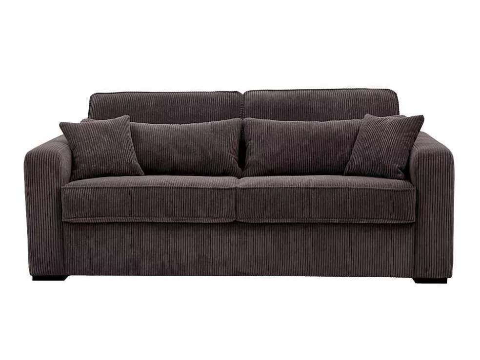 Vente-unique Sofá De 4 Lugares Convertivel Abertura Rapida Veludo Canelado Castanho, Cama De 160 Cm, Colchão De 18 Cm - Mondovi* Sofá Cama De Abertura Rapida