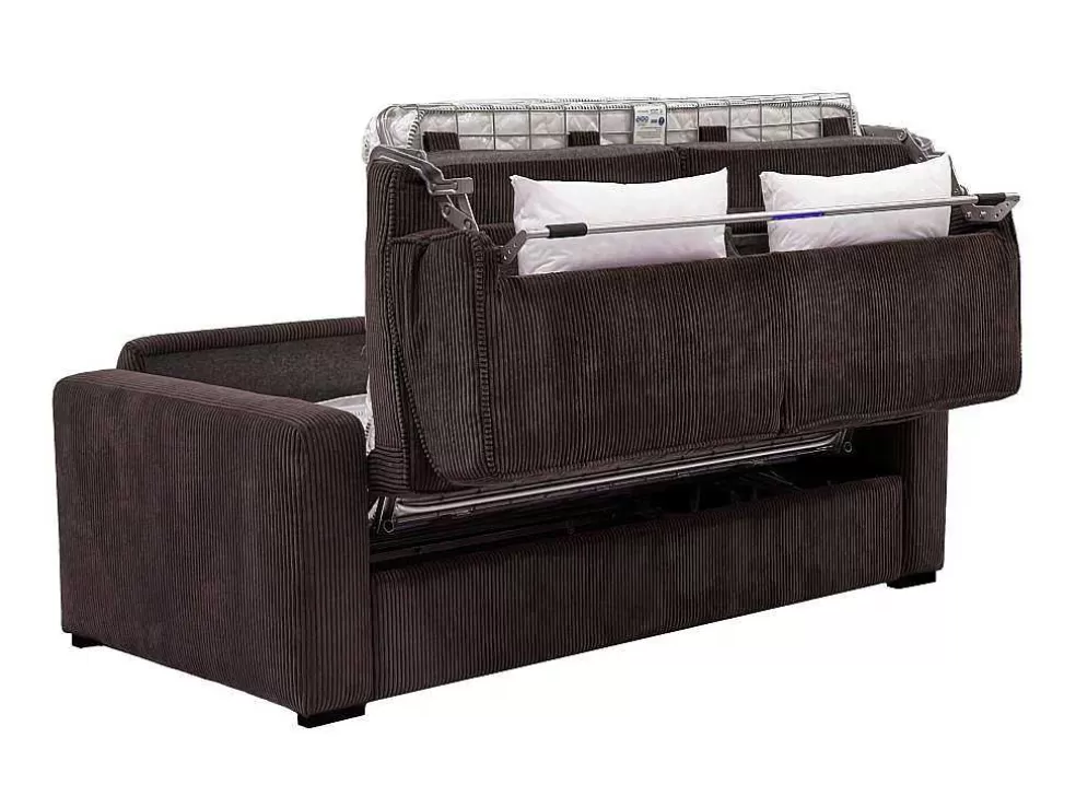 Vente-unique Sofá De 4 Lugares Convertivel Abertura Rapida Veludo Canelado Castanho, Cama De 160 Cm, Colchão De 18 Cm - Mondovi* Sofá Cama De Abertura Rapida