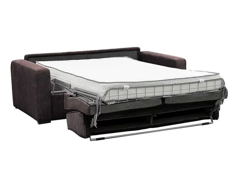 Vente-unique Sofá De 3 Lugares Convertivel Abertura Rapida Veludo Canelado Castanho, Cama De 140 Cm, Colchão De 18 Cm - Mondovi* Sofá Cama De Abertura Rapida
