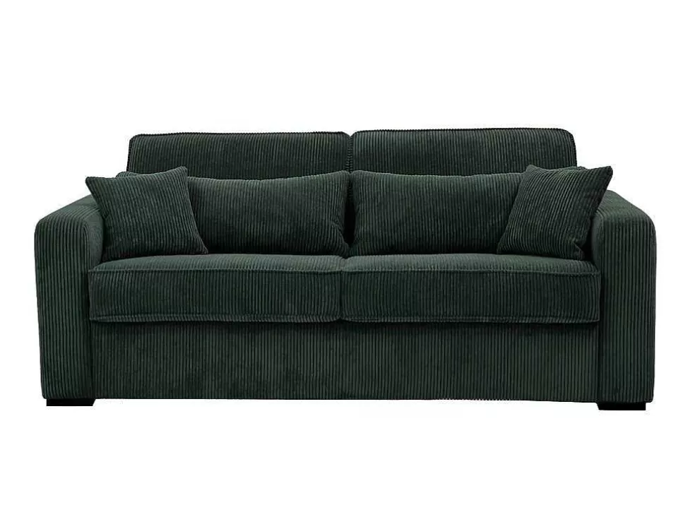 Vente-unique Sofá De 4 Lugares Convertivel Abertura Rapida Veludo Canelado Verde, Cama De 160 Cm, Colchão De 18 Cm - Mondovi* Sofá Cama De Abertura Rapida