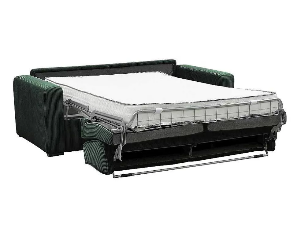 Vente-unique Sofá De 3 Lugares Convertivel Abertura Rapida Veludo Canelado Verde, Cama De 140 Cm, Colchão De 18 Cm - Mondovi* Sofá Cama De Abertura Rapida