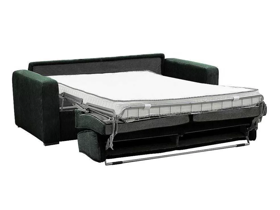 Vente-unique Sofá De 4 Lugares Convertivel Abertura Rapida Veludo Canelado Verde, Cama De 160 Cm, Colchão De 18 Cm - Mondovi* Sofá Cama De Abertura Rapida