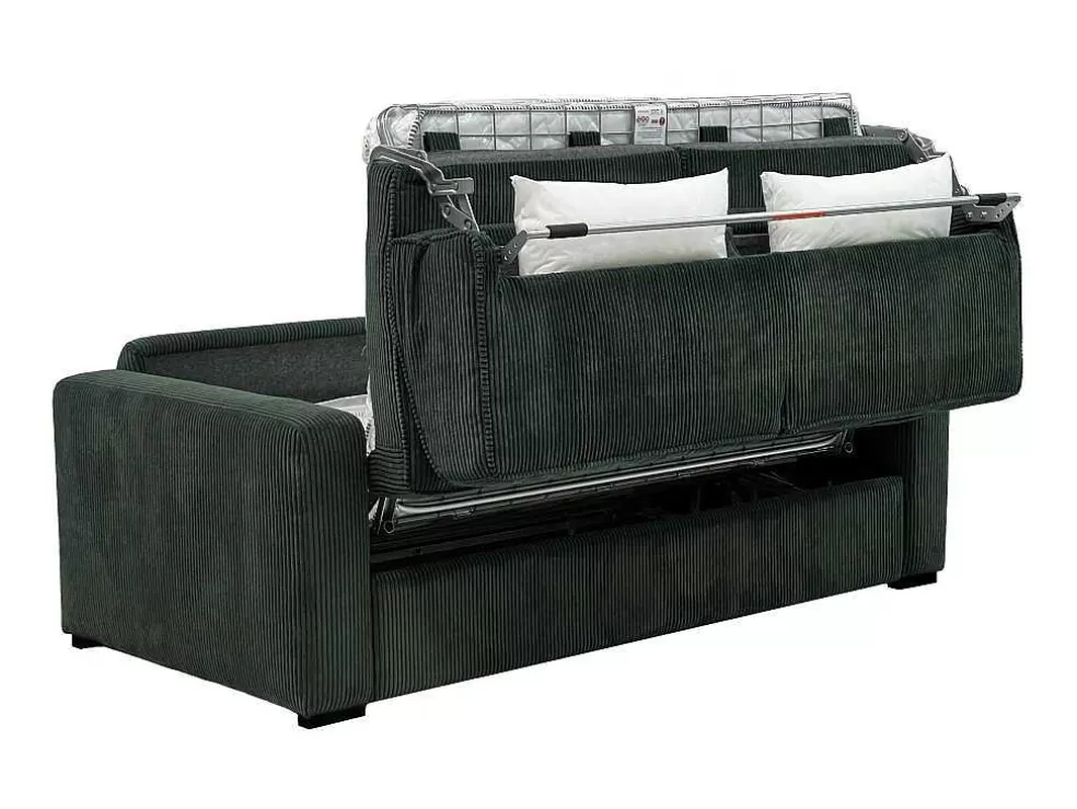Vente-unique Sofá De 4 Lugares Convertivel Abertura Rapida Veludo Canelado Verde, Cama De Ripas Largas, Colchão De 18 Cm - Mondovi* Sofá Cama De Abertura Rapida