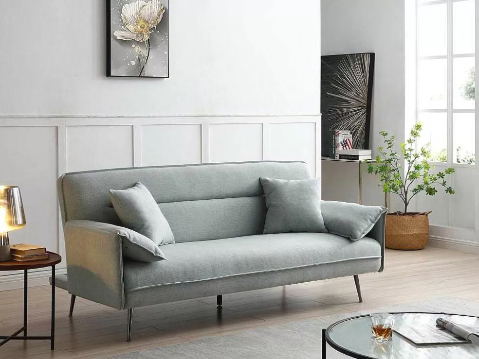 Vente-unique Sofá De 3 Lugares Convertivel Clic-Clac Em Tecido Verde Cinza - Fusano* Sofá Cama Clic-Clac E Dobravel