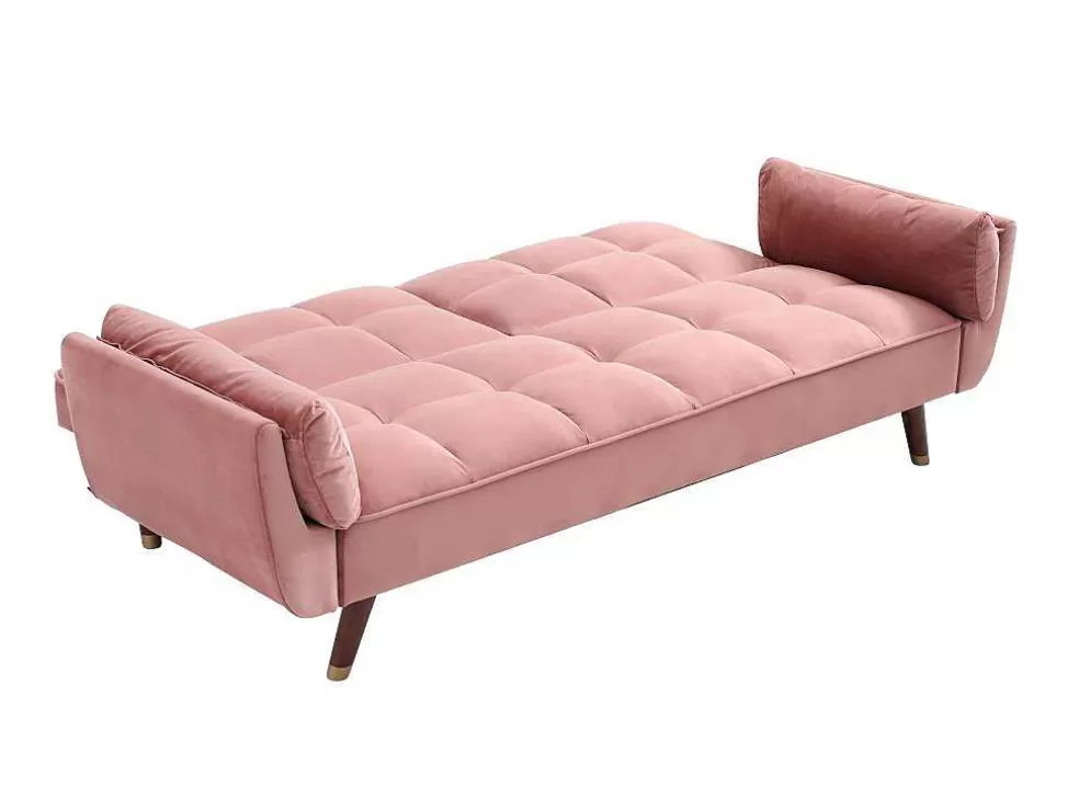 Vente-unique Sofá De 3 Lugares Convertivel Clic-Clac Em Veludo Cor-De-Rosa - Gulcan* Sofá Cama Clic-Clac E Dobravel