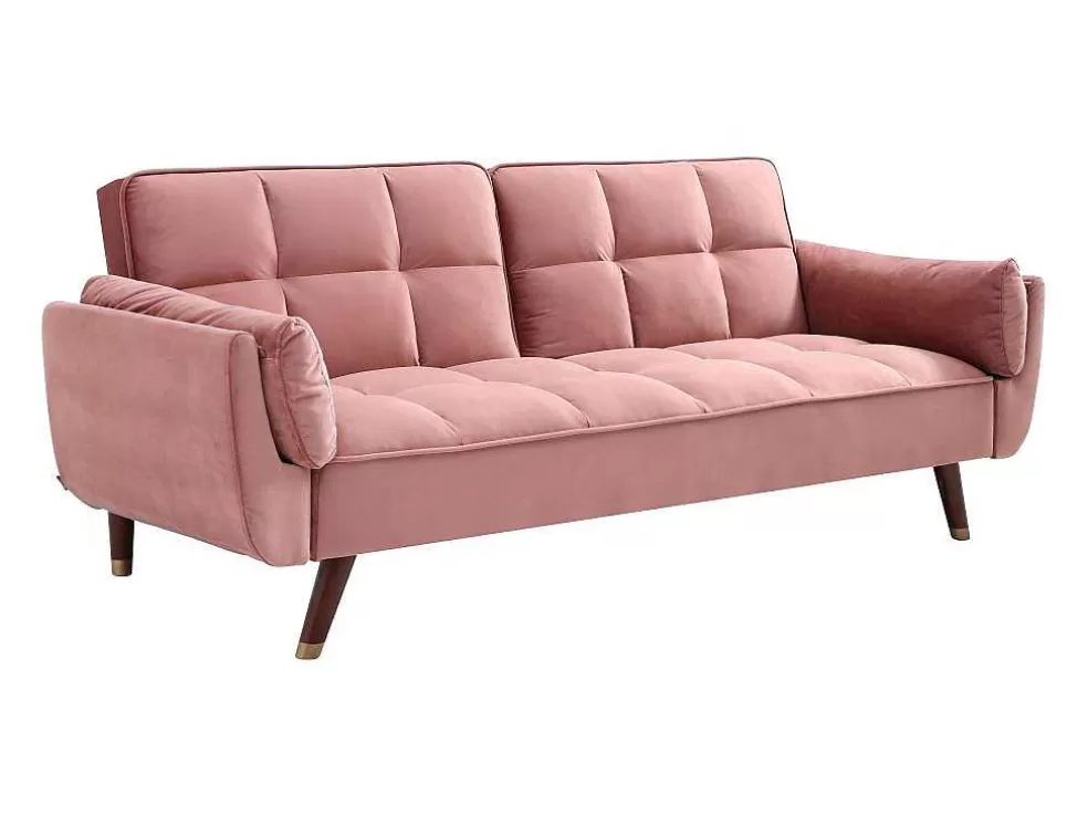Vente-unique Sofá De 3 Lugares Convertivel Clic-Clac Em Veludo Cor-De-Rosa - Gulcan* Sofá Cama Clic-Clac E Dobravel