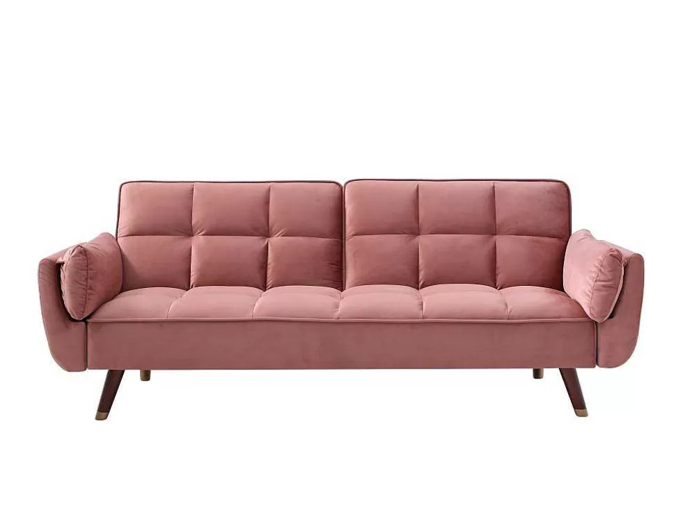 Vente-unique Sofá De 3 Lugares Convertivel Clic-Clac Em Veludo Cor-De-Rosa - Gulcan* Sofá Cama Clic-Clac E Dobravel