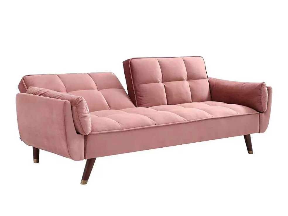 Vente-unique Sofá De 3 Lugares Convertivel Clic-Clac Em Veludo Cor-De-Rosa - Gulcan* Sofá Cama Clic-Clac E Dobravel