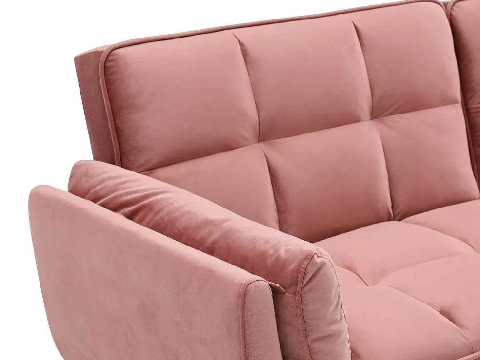 Vente-unique Sofá De 3 Lugares Convertivel Clic-Clac Em Veludo Cor-De-Rosa - Gulcan* Sofá Cama Clic-Clac E Dobravel