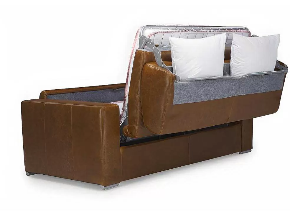 LINEA Sofá Sofá De 3 Lugares Convertivel De Abertura Rapida 100% Pele De Bufalo Pele Vintage Caramelo - Delectea Ii* Sofá Cama De Abertura Rapida