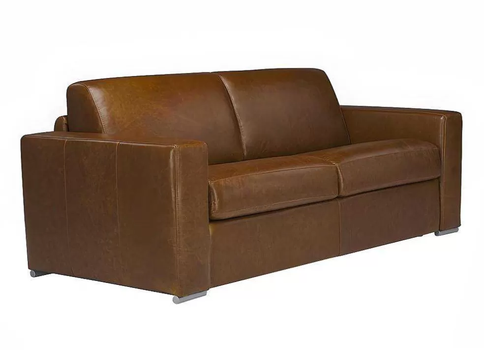 LINEA Sofá Sofá De 3 Lugares Convertivel De Abertura Rapida 100% Pele De Bufalo Pele Vintage Caramelo - Delectea Ii* Sofá Cama De Abertura Rapida