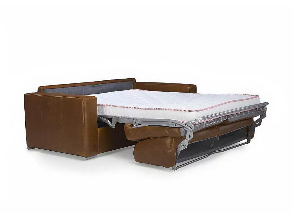 LINEA Sofá Sofá De 3 Lugares Convertivel De Abertura Rapida 100% Pele De Bufalo Pele Vintage Caramelo - Delectea Ii* Sofá Cama De Abertura Rapida