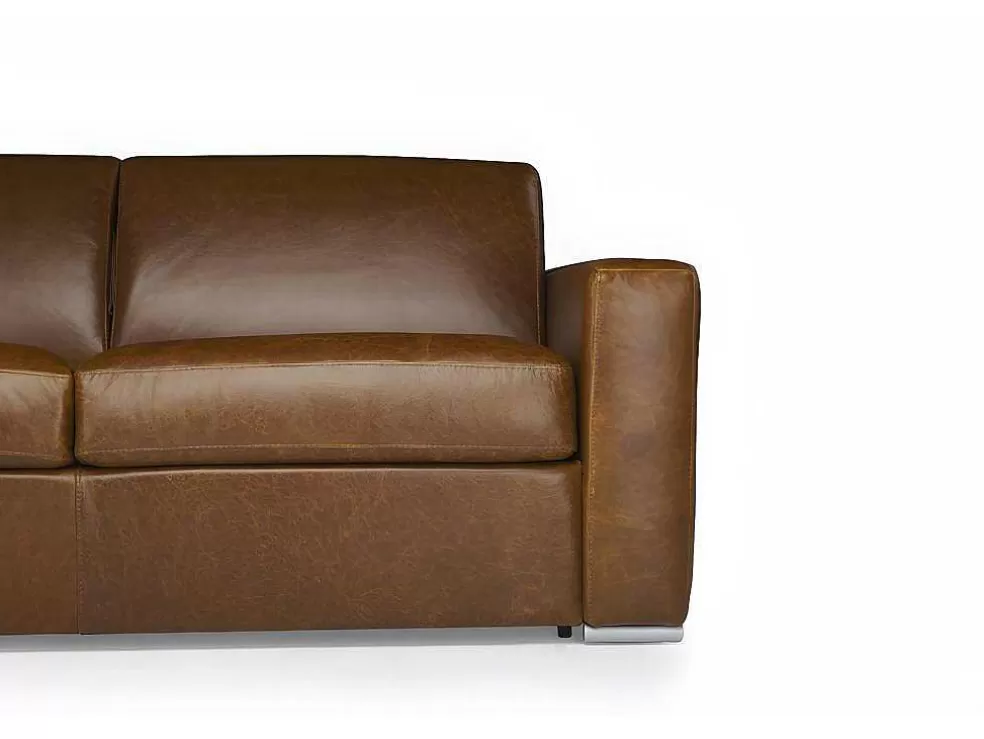 LINEA Sofá Sofá De 3 Lugares Convertivel De Abertura Rapida 100% Pele De Bufalo Pele Vintage Caramelo - Delectea Ii* Sofá Cama De Abertura Rapida