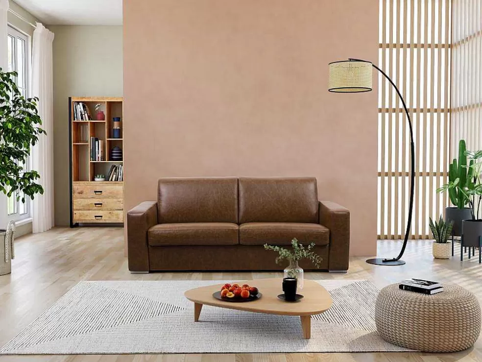 LINEA Sofá Sofá De 3 Lugares Convertivel De Abertura Rapida 100% Pele De Bufalo Pele Vintage Caramelo - Delectea Ii* Sofá Cama De Abertura Rapida
