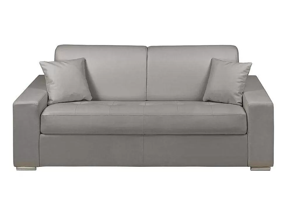 Vente-unique Sofá De 3 Lugares Convertivel De Abertura Rapida Em Pele Sintética Emir Cor Cinza. Cama De Ripas Largas De 140 Cm E Colchão De 18 Cm* Sofá Cama De Abertura Rapida