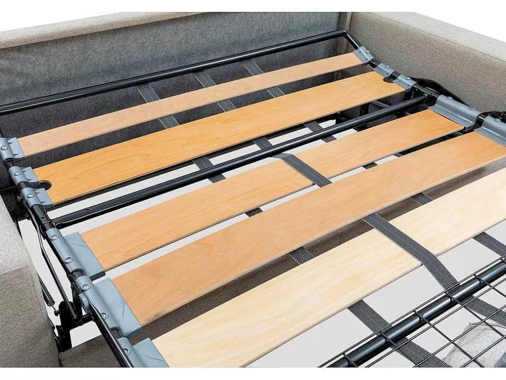 Vente-unique Sofá De 3 Lugares Convertivel De Abertura Rapida Em Pele Sintética Emir Cor Cinza. Cama De Ripas Largas De 140 Cm E Colchão De 18 Cm* Sofá Cama De Abertura Rapida