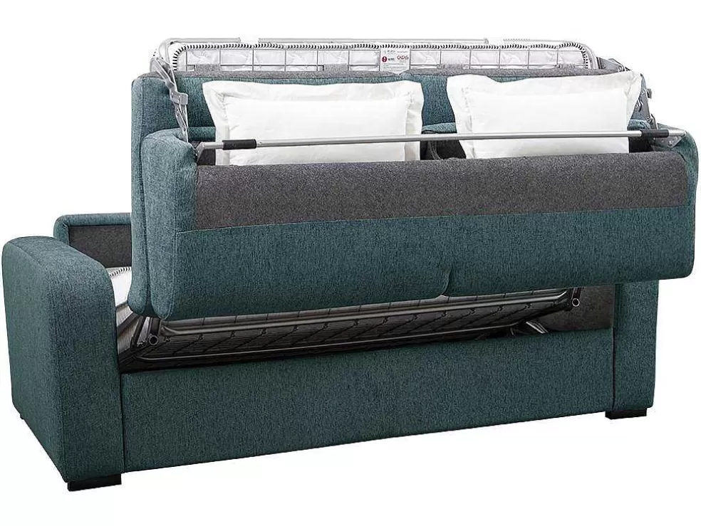 Vente-unique Sofá De 4 Lugares Convertivel De Abertura Rapida Em Tecido Azul Bevis Colchão De 14 Cm* Sofá Cama De Abertura Rapida
