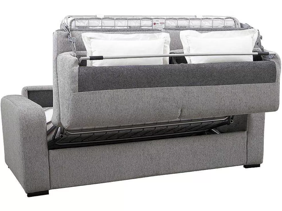 Vente-unique Sofá De 4 Lugares Convertivel De Abertura Rapida Em Tecido Cinza Bevis Colchão De 14 Cm* Sofá Cama De Abertura Rapida