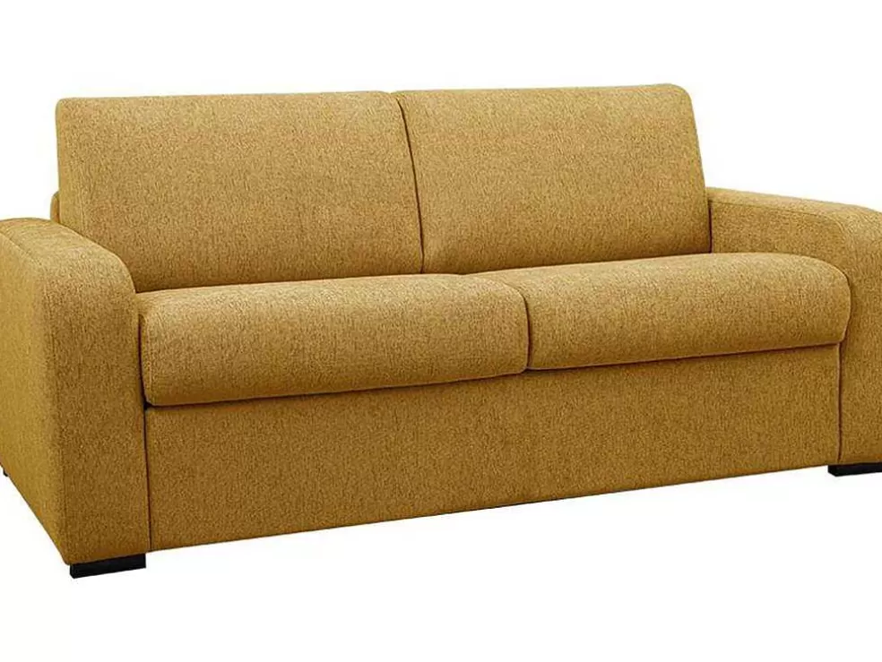 Vente-unique Sofá De 3 Lugares Convertivel De Abertura Rapida Em Tecido Cor Amarelo Mostarda Bevis - Colchão De 14 Cm* Sofá Cama De Abertura Rapida