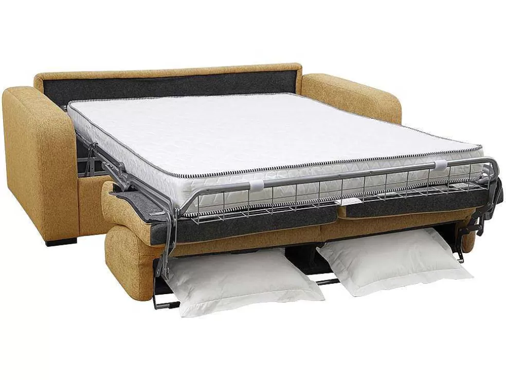 Vente-unique Sofá De 3 Lugares Convertivel De Abertura Rapida Em Tecido Cor Amarelo Mostarda Bevis - Colchão De 14 Cm* Sofá Cama De Abertura Rapida