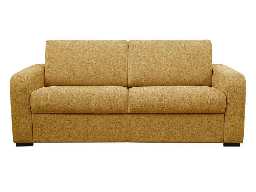 Vente-unique Sofá De 3 Lugares Convertivel De Abertura Rapida Em Tecido Cor Amarelo Mostarda Bevis - Colchão De 14 Cm* Sofá Cama De Abertura Rapida