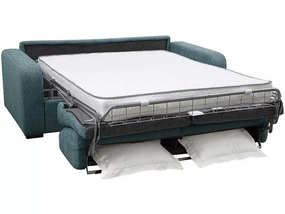 Vente-unique Sofá De 3 Lugares Convertivel De Abertura Rapida Em Tecido Cor Azul Bevis - Colchão De 14 Cm* Sofá Cama De Abertura Rapida