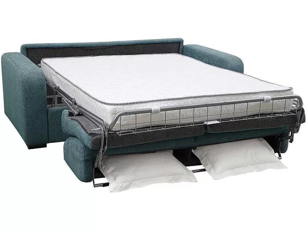 Vente-unique Sofá De 3 Lugares Convertivel De Abertura Rapida Em Tecido Cor Azul Bevis - Colchão De 18 Cm* Sofá Cama De Abertura Rapida