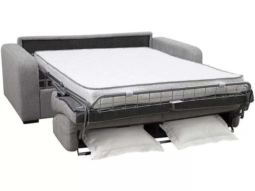 Vente-unique Sofá De 3 Lugares Convertivel De Abertura Rapida Em Tecido Cor Cinza Bevis - Colchão De 14 Cm* Sofá Cama De Abertura Rapida