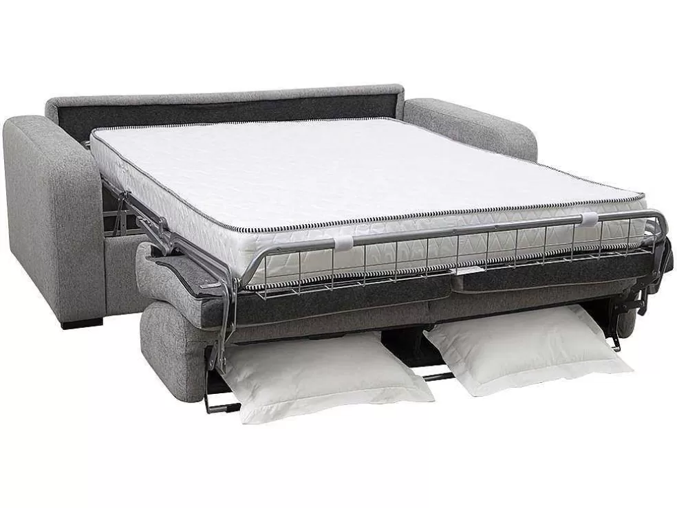 Vente-unique Sofá De 3 Lugares Convertivel De Abertura Rapida Em Tecido Cor Cinza Bevis - Colchão De 18 Cm* Sofá Cama De Abertura Rapida