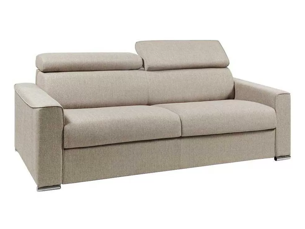 Vente-unique Sofá De 4 Lugares Convertivel De Abertura Rapida Em Tecido Vizir - Bege - Cama De Ripas Largas De 160 Cm - Colchão De 18 Cm* Sofá Cama De Abertura Rapida