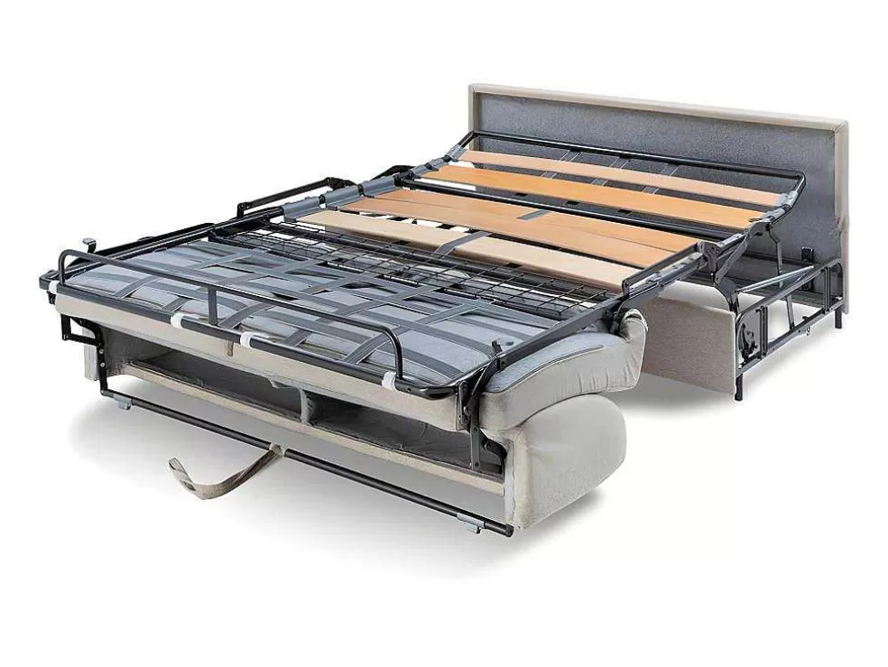 Vente-unique Sofá De 4 Lugares Convertivel De Abertura Rapida Em Tecido Vizir - Bege - Cama De Ripas Largas De 160 Cm - Colchão De 22 Cm Com Memória De Forma* Sofá Cama De Abertura Rapida