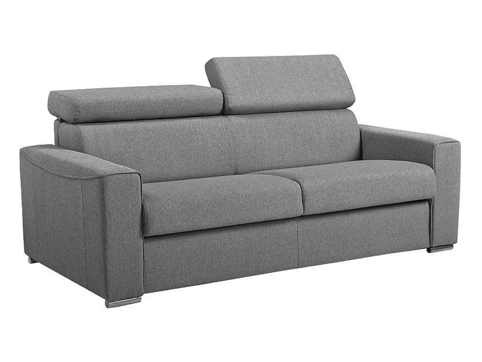 Vente-unique Sofá De 3 Lugares Convertivel De Abertura Rapida Em Tecido Vizir - Cinza - Cama De Ripas Largas 140 Cm - Colchão De 18 Cm Com Memória De Forma* Sofá Cama De Abertura Rapida