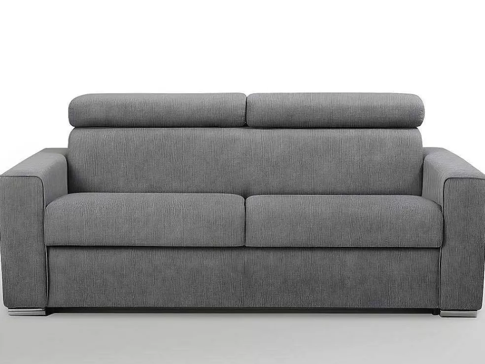 Vente-unique Sofá De 3 Lugares Convertivel De Abertura Rapida Em Tecido Vizir - Cinza - Cama De Ripas Largas 140 Cm - Colchão De 18 Cm Com Memória De Forma* Sofá Cama De Abertura Rapida