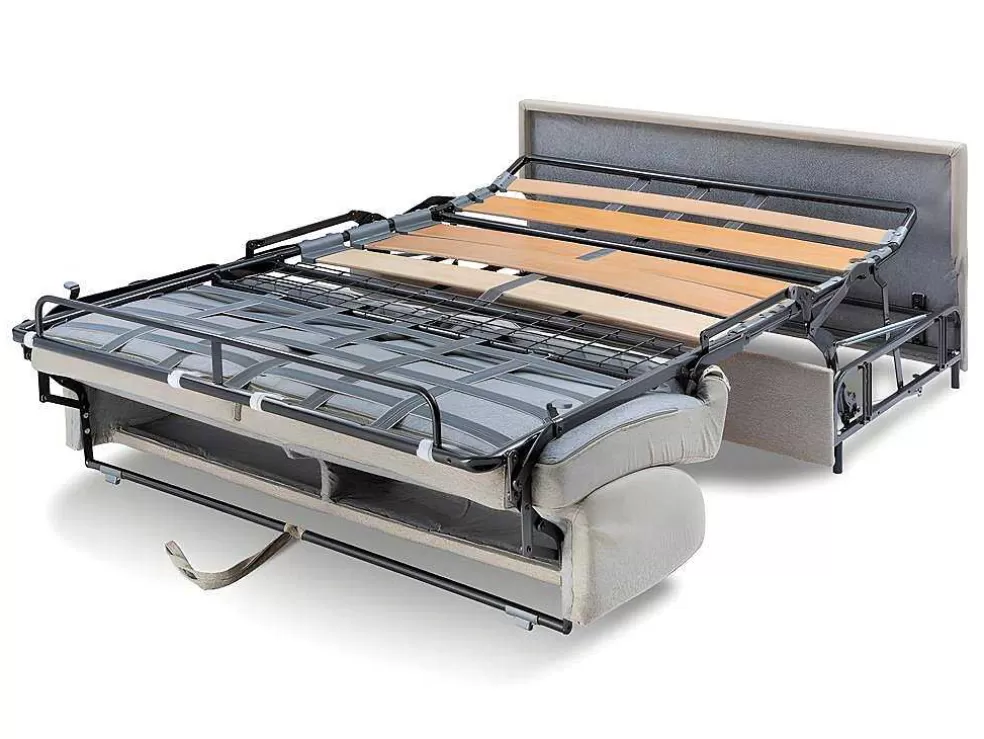 Vente-unique Sofá De 3 Lugares Convertivel De Abertura Rapida Em Tecido Vizir - Cinza - Cama De Ripas Largas 140 Cm - Colchão De 18 Cm Com Memória De Forma* Sofá Cama De Abertura Rapida