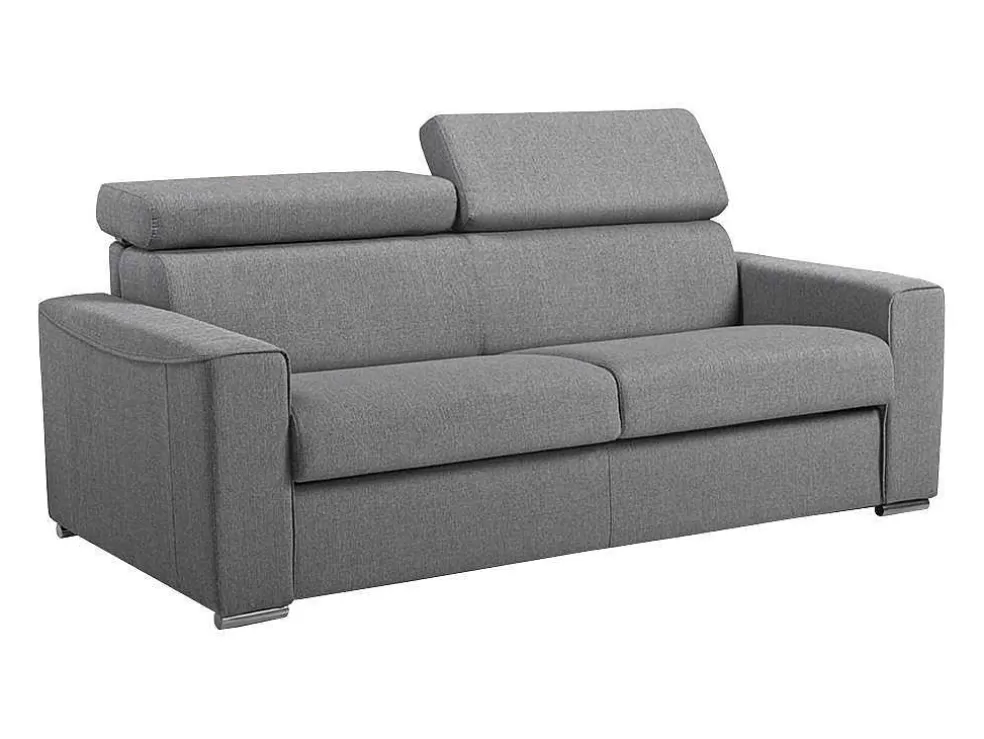 Vente-unique Sofá De 3 Lugares Convertivel De Abertura Rapida Em Tecido Vizir - Cinza - Cama De Ripas Largas De 140 Cm - Colchão De 18 Cm* Sofá Cama De Abertura Rapida