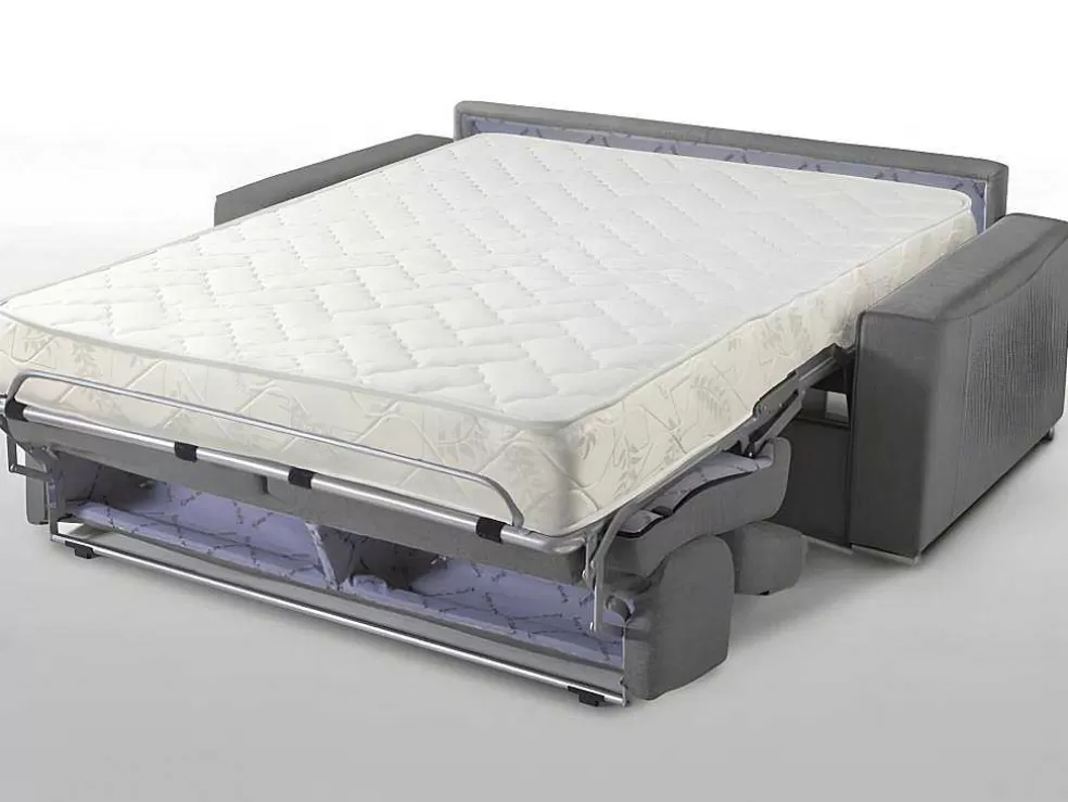 Vente-unique Sofá De 3 Lugares Convertivel De Abertura Rapida Em Tecido Vizir - Cinza - Cama De Ripas Largas De 140 Cm - Colchão De 18 Cm* Sofá Cama De Abertura Rapida